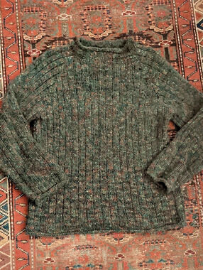 Hand Knit Green Speckled Sweater